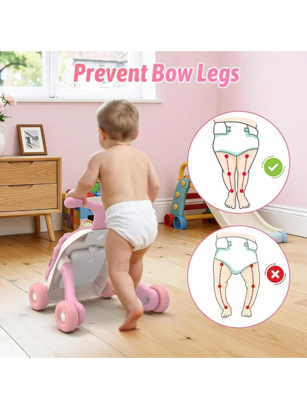 3-in-1 Baby Walker & Activity Center for Girls | Learning, Sit-to-Stand, Music